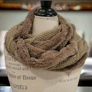 Brown Cable Knit Infinity Scarf - One Size
